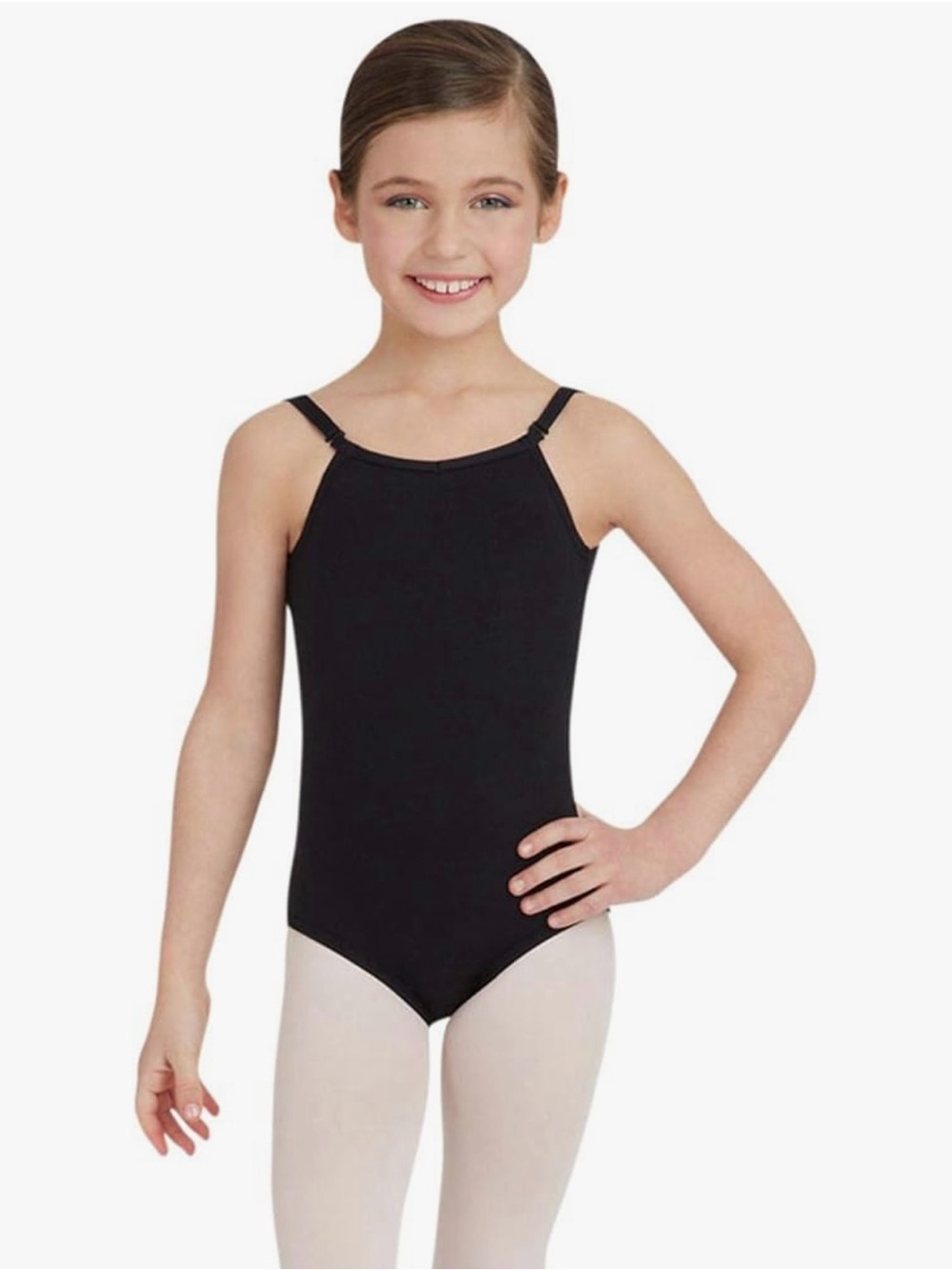 capezio girls team basic camisole leotard adjustable straps, black, size 8-10